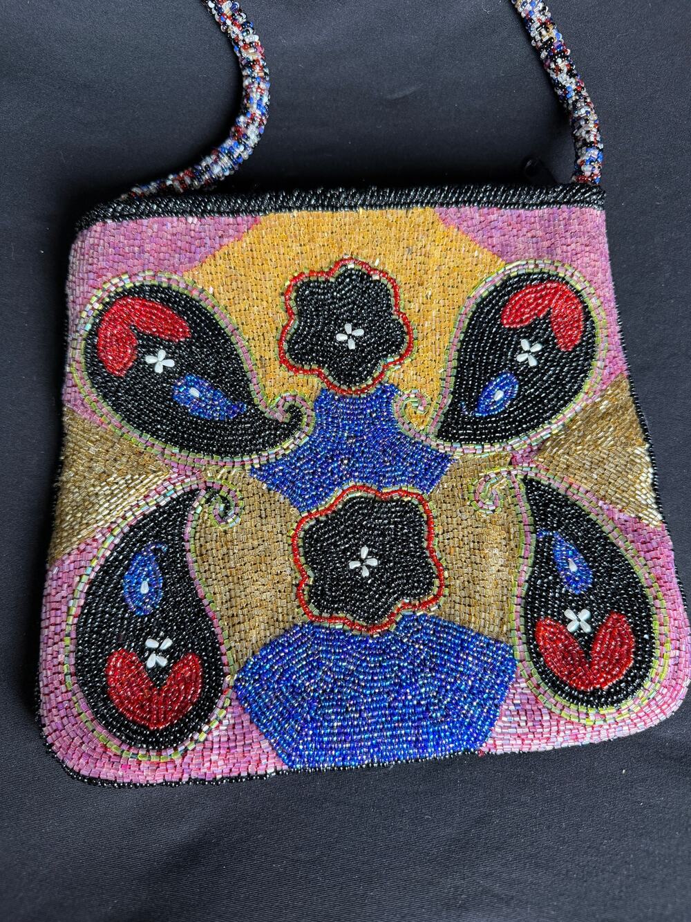 Vintage Paisley Micro Beaded Shoulder Bag Colorful Boho Purse